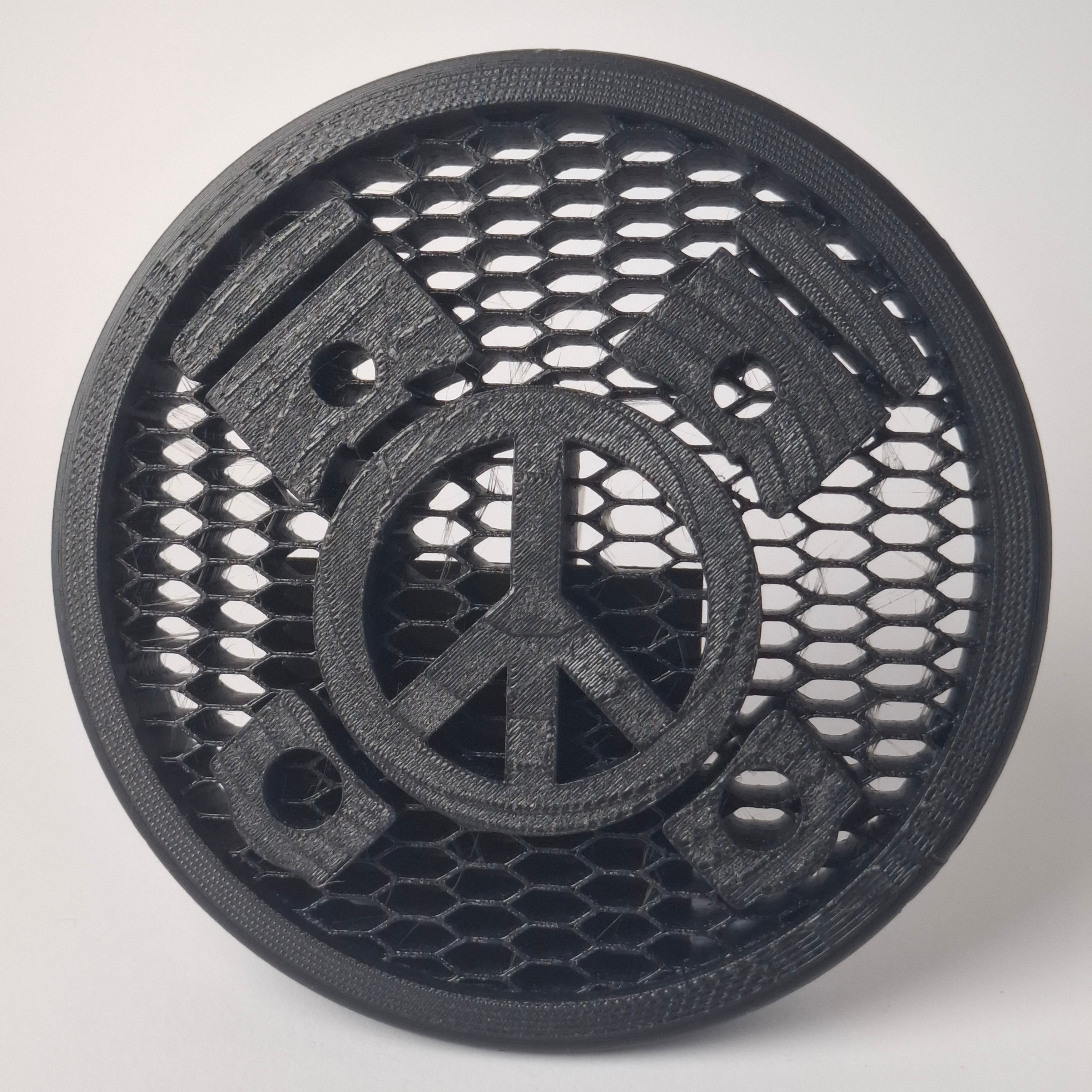 VW Kühlergrill Emblem Kolben Peace 3D Druck Frontansicht